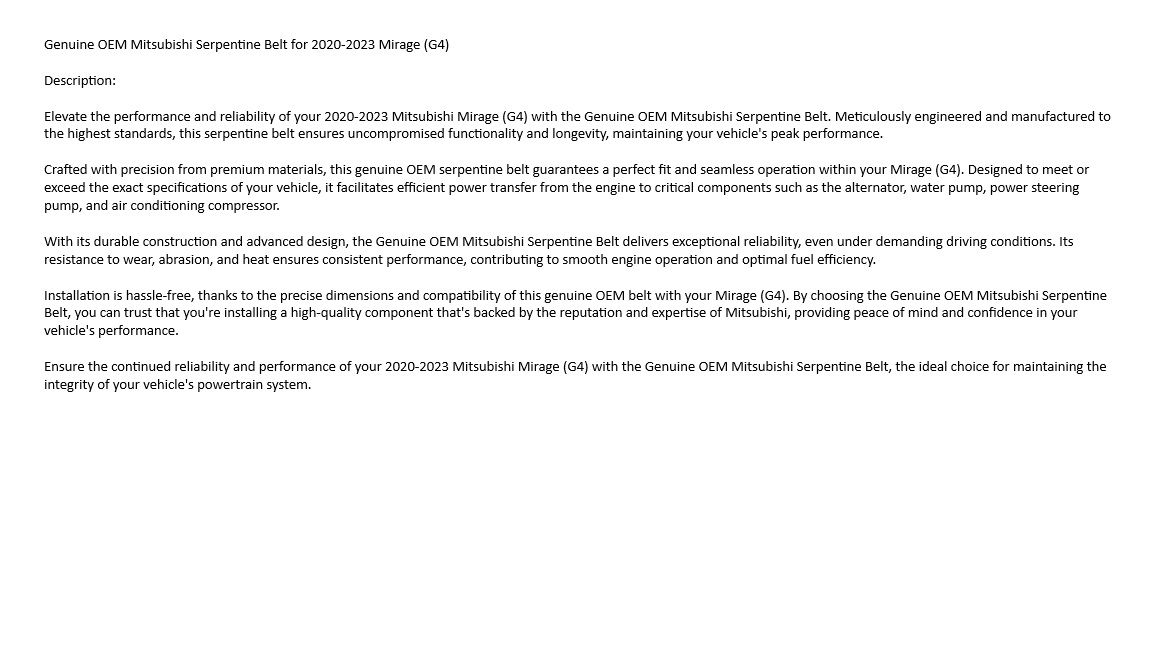 Serpentine Belt - Mitsubishi (11720W020P)