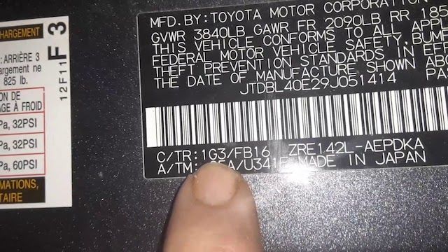 Toyota paint codes